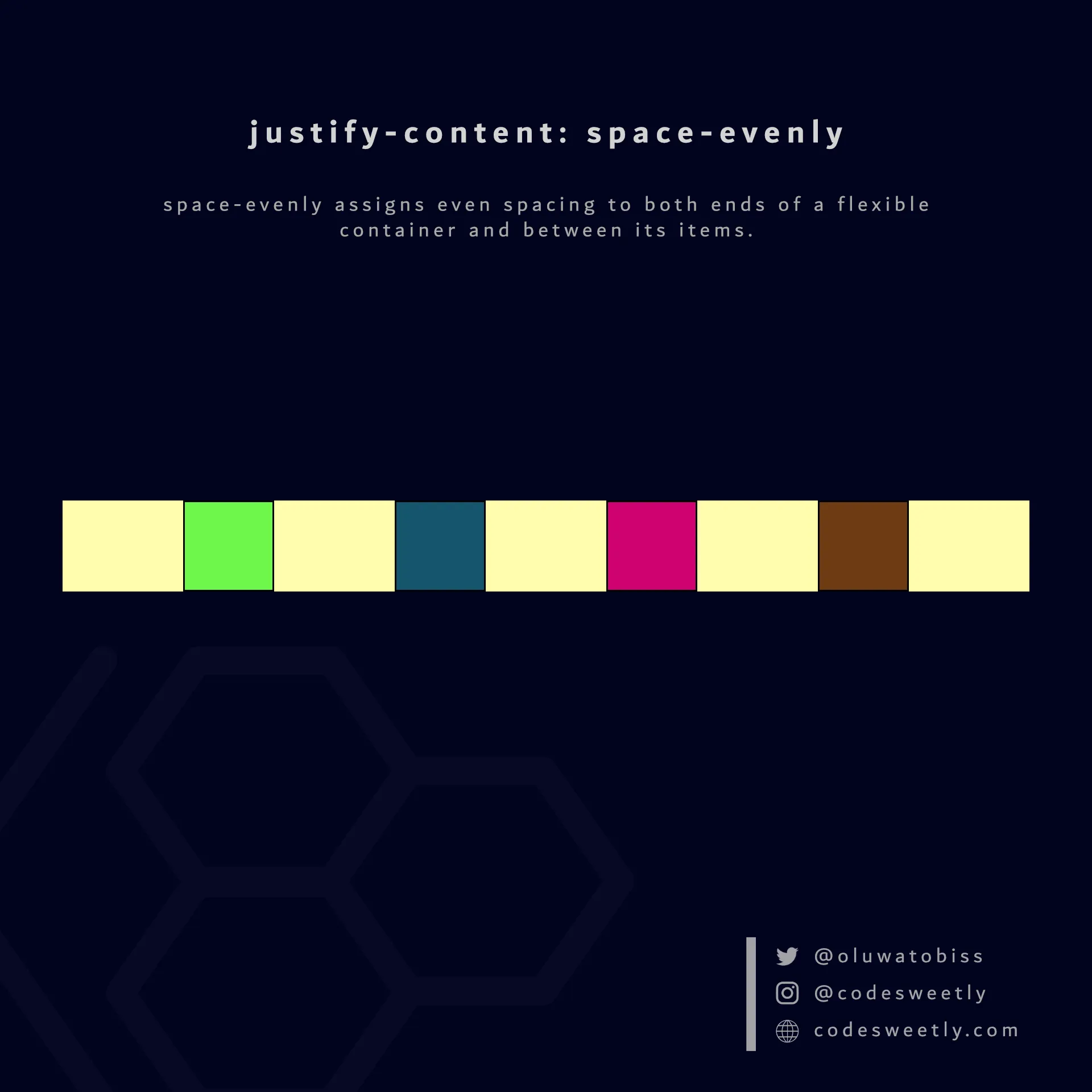 Illustration of justify-content's space-evenly
value