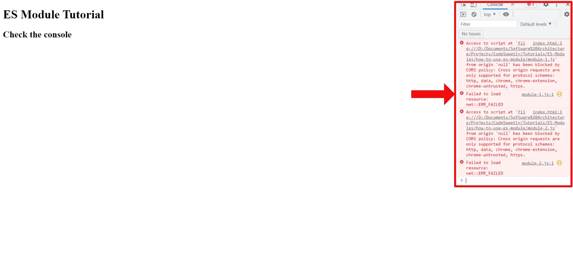 CORS policy error in the browser's
console