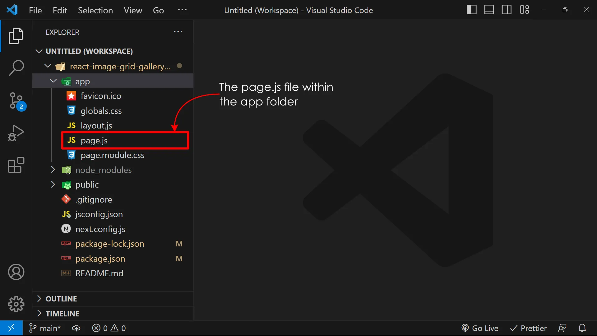 Highlight of the page.js
file