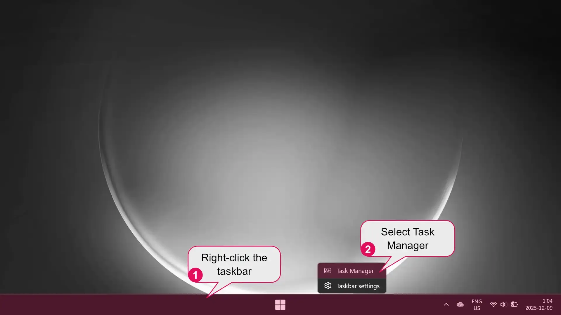 Steps to open the task
manager