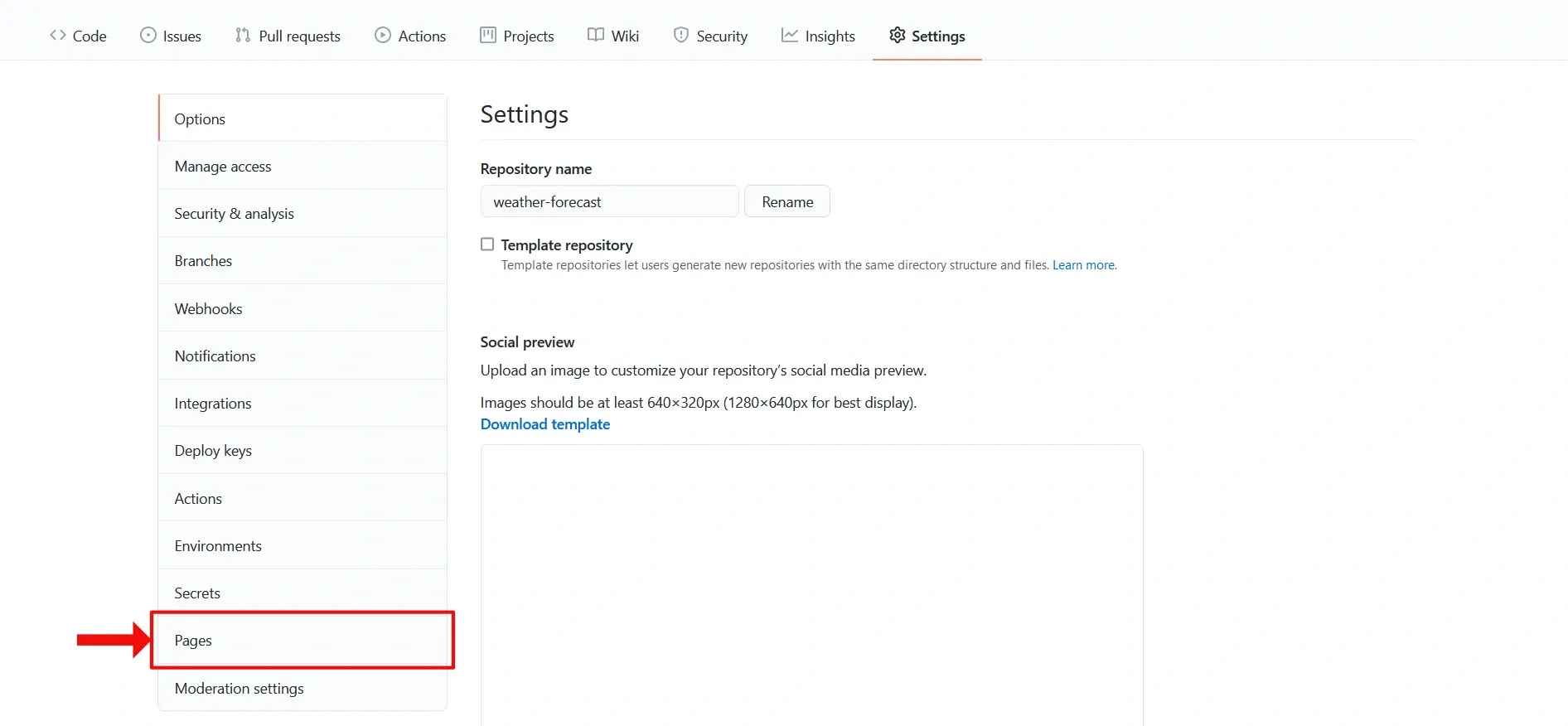 GitHub settings
page