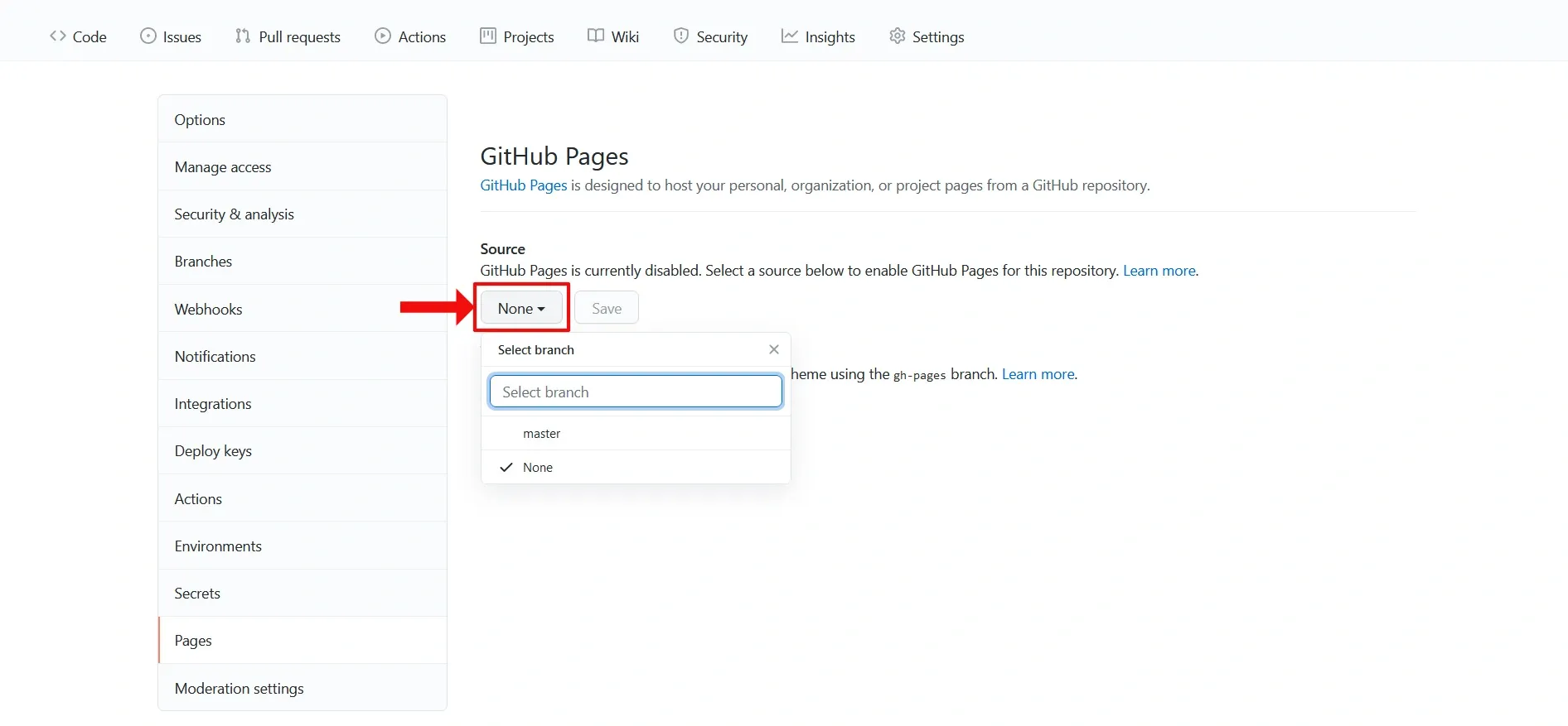 GitHub source
option