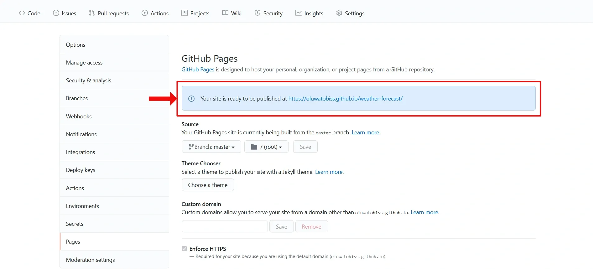 Website published success
notification